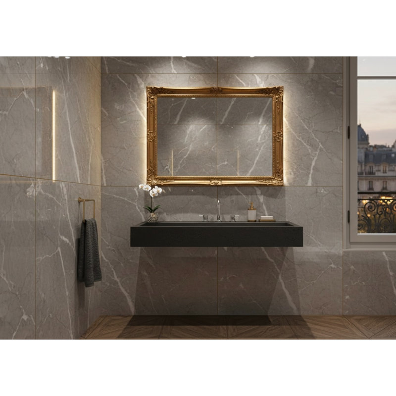 Vast Studio 39.4” L x  18.9” W Wall-Mounted Rectangular Bathroom Sink – Black Iron/Black Elevated Concrete, Iron/Black
