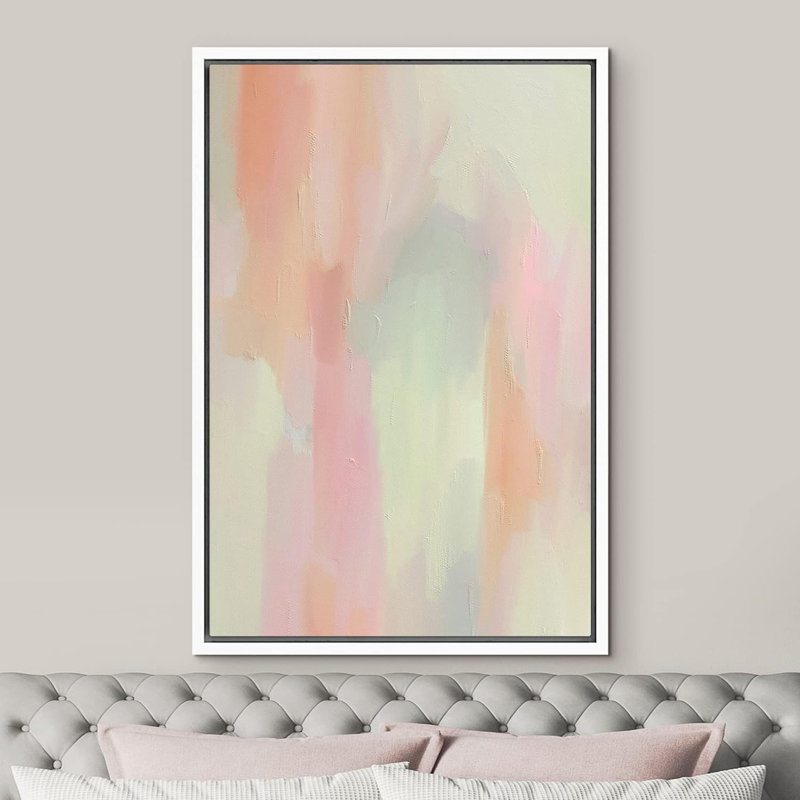 Abstrait coloré, coups de peinture pastel rose vert, H 36 po x l 24 po x P 1,5 po, Blanc