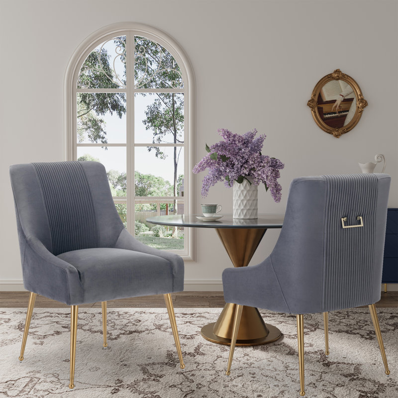 13'' H Velvet Upholstered Side Chair, Gray