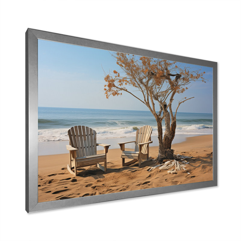 Ambur Beach Chairs Scenery II sur toile, H 34 po x l 44 po x P 1,5 po, Cadre photo argenté