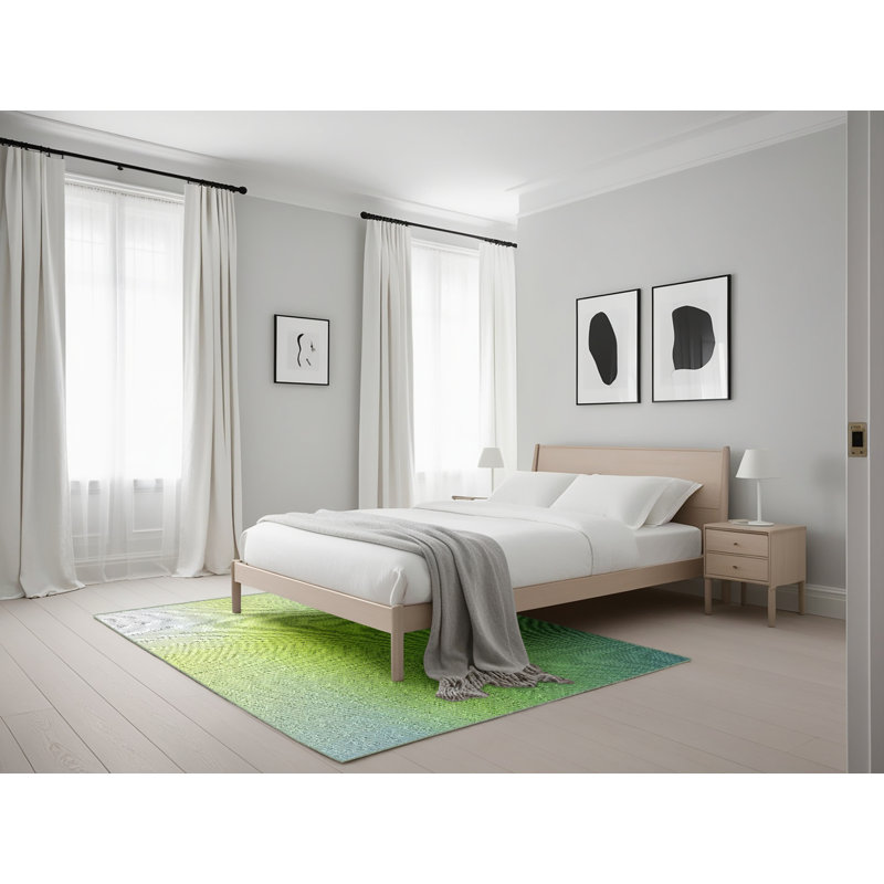 Tapis vert/gris à motifs, Rectangle 5 pi x 7 pi