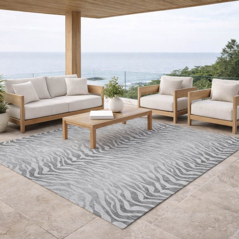 Machine Washable Indoor/Outdoor Chantille ACN2925 Animal Print Rug, 8' x 10', Silver