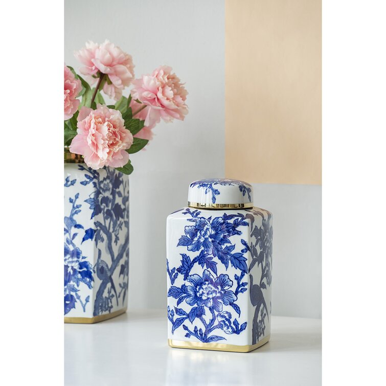 Nina Blue/White/Gold 14 Ceramic Ginger Jar
