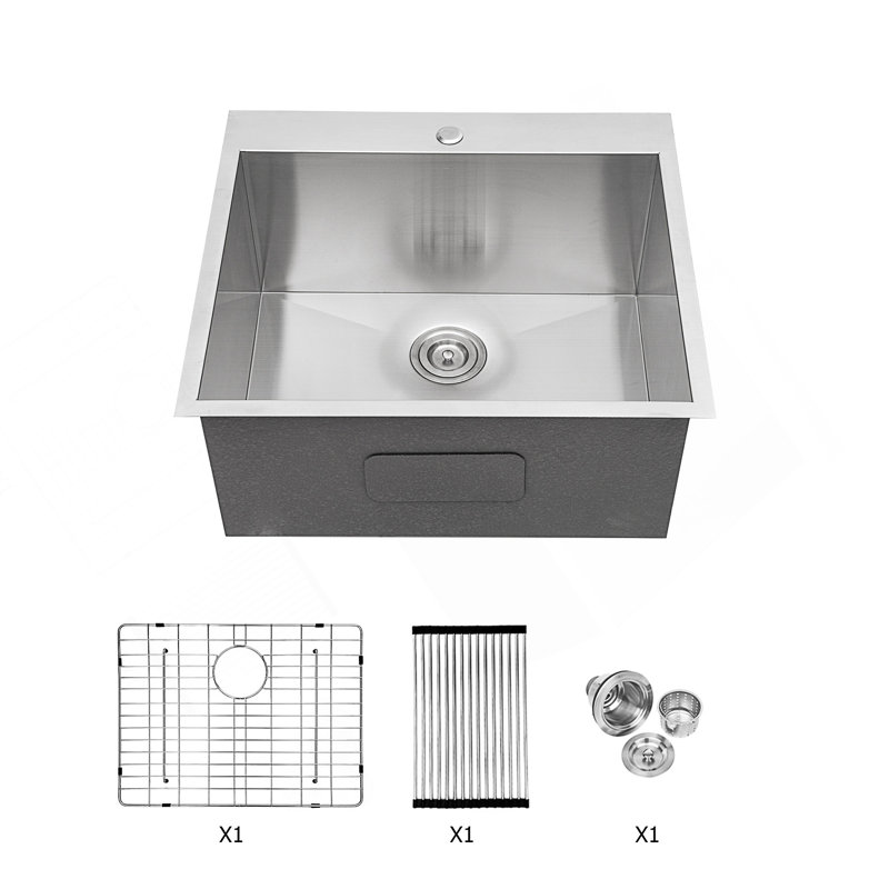 Évier utilitaire en acier inoxydable de 22 po x 22 po avec insonorisation et drainage efficace