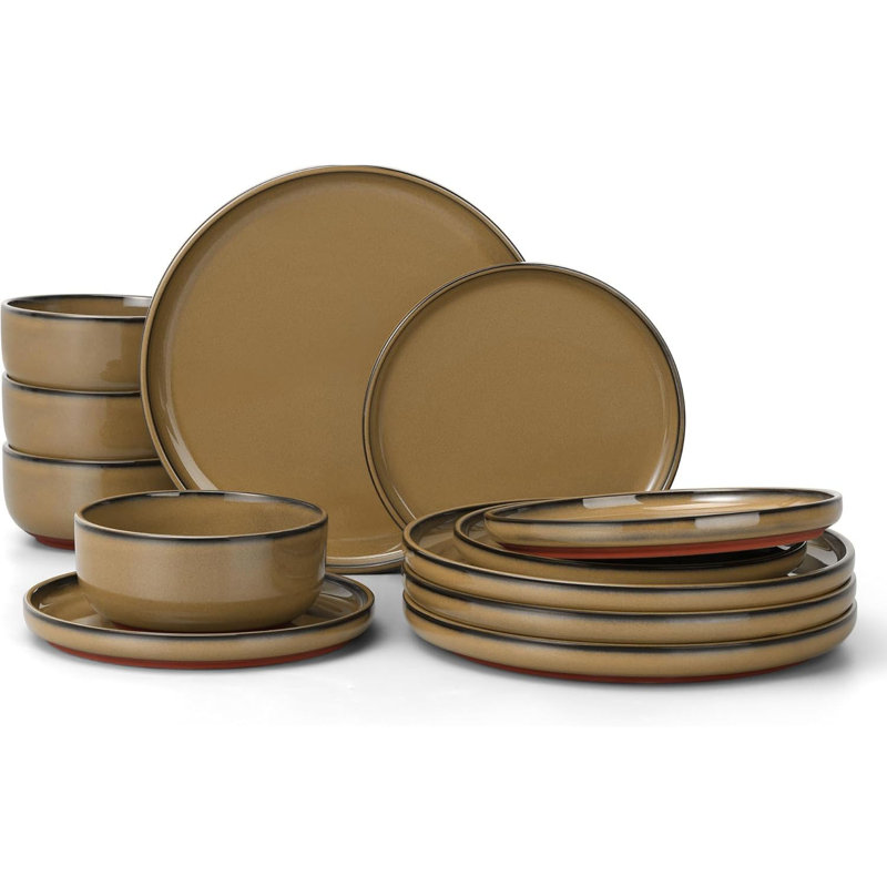 Stoneware Dinnerware - Service for 4, Camel Brown