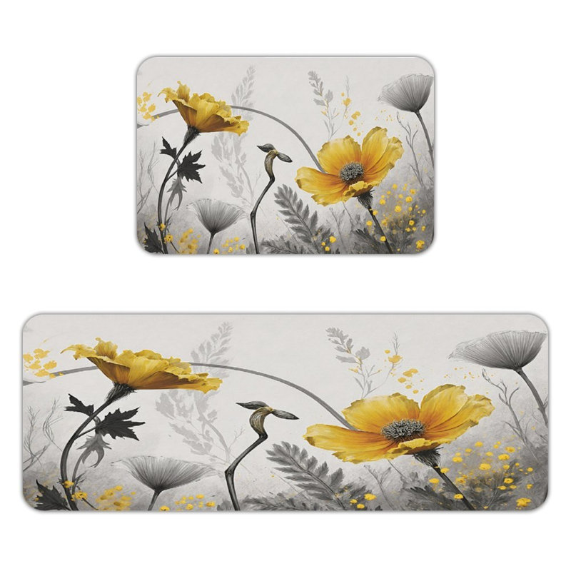 Tapis de cuisine jaune à motif de coquelicots jaunes, 2 unités