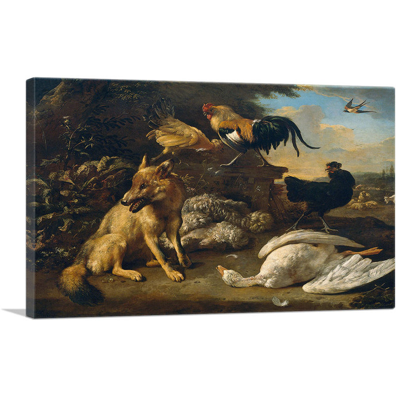 «Still Life with Animals 1690» par Melchior d-Hondecoeter - reproduction d'art sur toile tendue, H 12 po x l 18 po x P 1,5 po