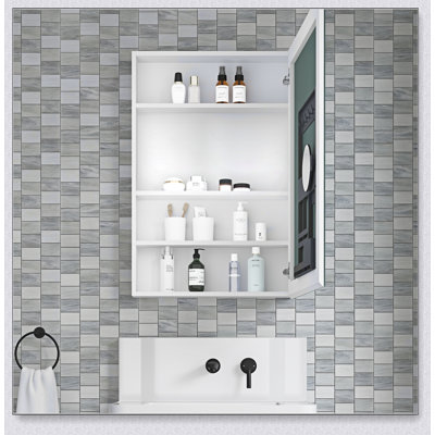 Armoire de rangement murale moderne 35 po x 28 po avec miroir et barre à serviettes, peu encombrante et élégante