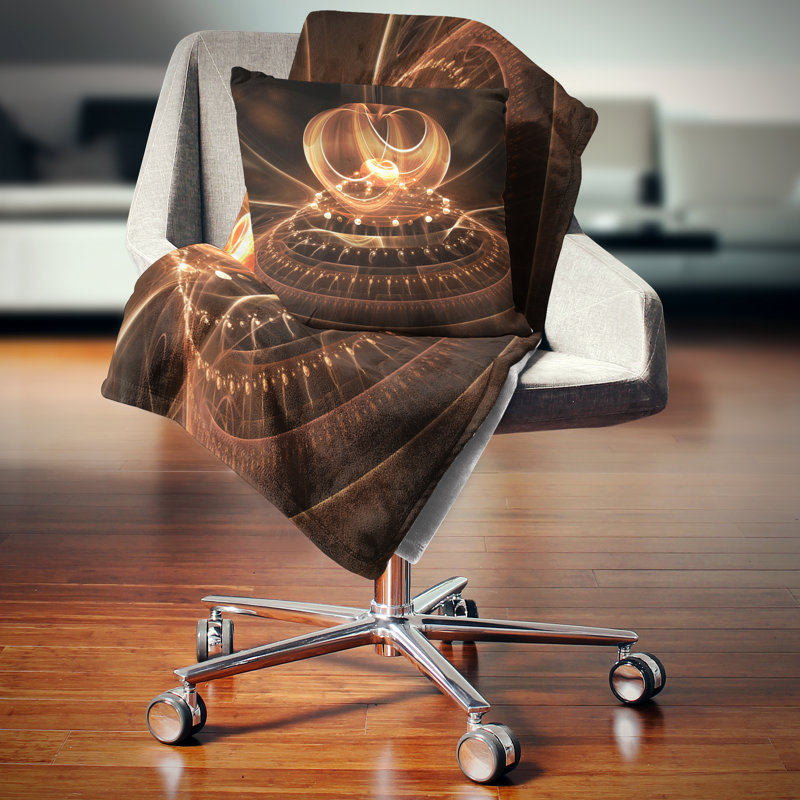 Modern Fractal Brown Dom - Coussin imprimé abstrait, 16 po x 16 po, Coussin décoratif