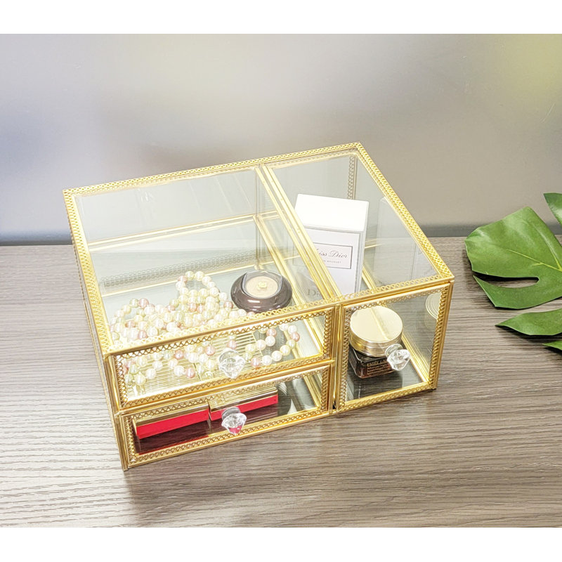 Organisateur de maquillage en verre, Or