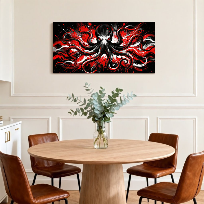 Animaux, pieuvre rouge et noir avec tentacules dynamiques, H 16 po x l 32 po