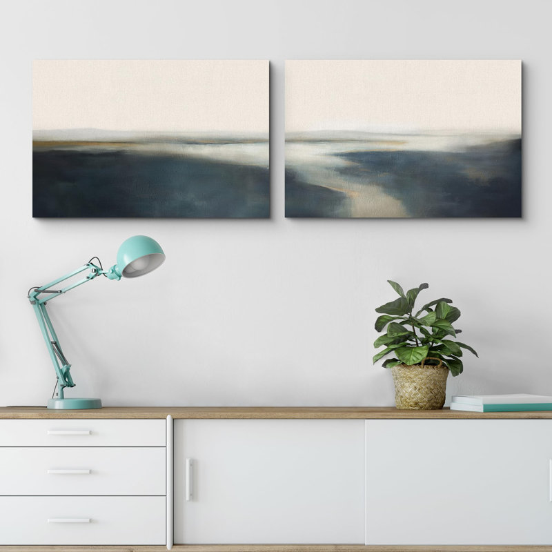 Minimal Landscape " Twilight Glow Moody Blue Gradient " 2 - Pieces, 16" H x 24" W, Wrapped Canvas