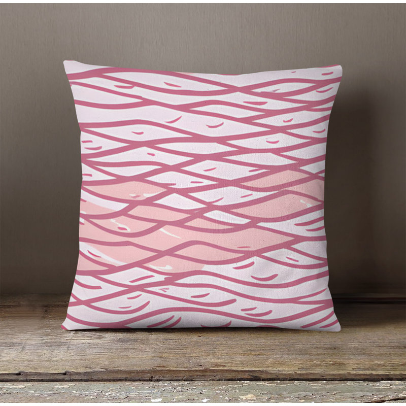 Throw Pillow With Insert, 16"H x 16"W, White/Pink Abstract 1