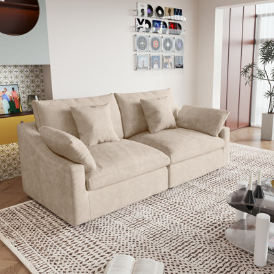 Kyna 2-Piece Upholstered Modern Chenille Fabric Armrest Modular Loveseat Sofa