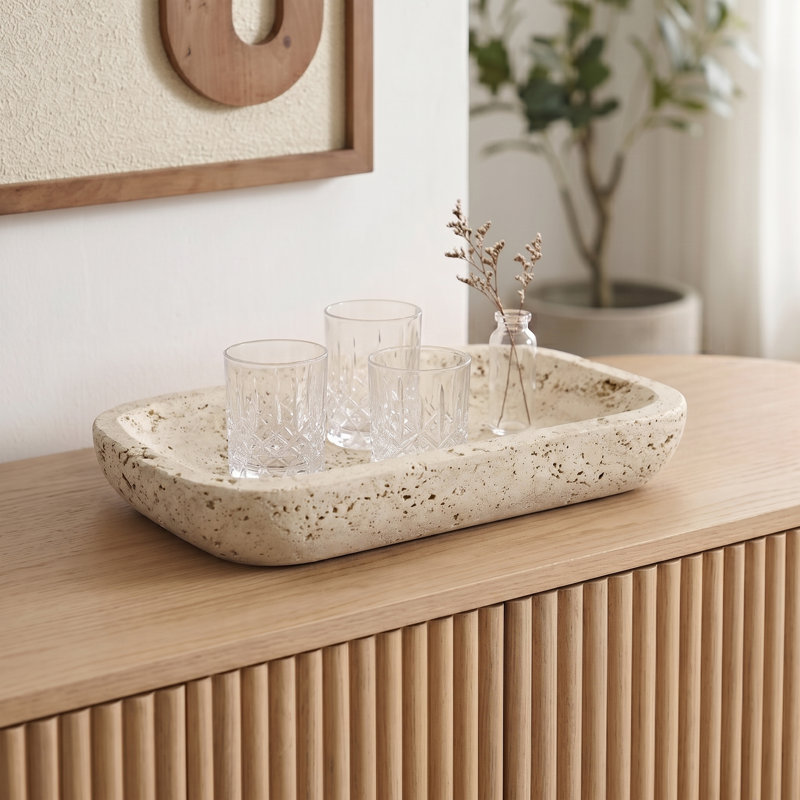 Joel Beige Travertine Tray, Beige Travertine