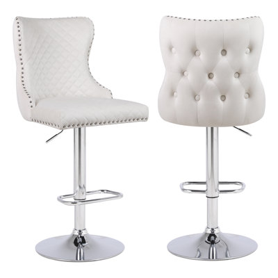 Adjustable Velvet Bar Stools with Nail head Trim for Kitchen Island and Bar