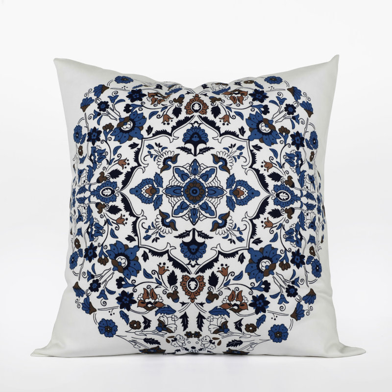 Kerala Cocoa Blue and White Cotton Euro Pillow Covers