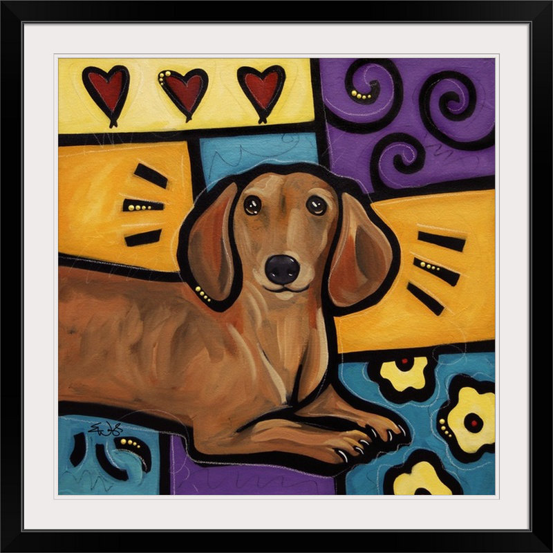 «Dunadry Dachshund Pop Art» par Eric Waugh - impression d'art graphique, Cadre noir, H 38 po x l 38 po x P 1 po