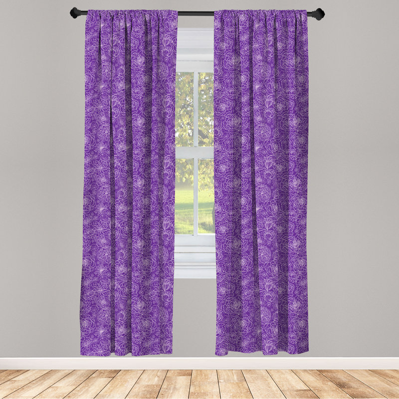 East Urban Home Dark Purple 4-Panel Curtains, Floral Garden Art Retro, Retro Violet, 56" W x 63" L