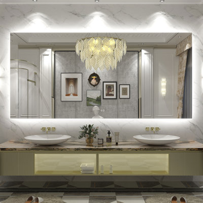 Aevar l 84 po x H 40 po Certifié UL avec miroir en verre trempé anti-buée pour salle de bain / meuble-lavabo avec garantie de 3 ans