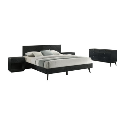 Greylynn 4 Piece Platform Bedroom Set in Wood with Black Finish