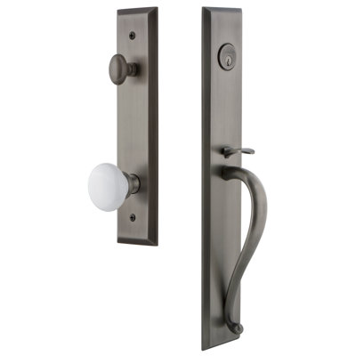 Fifth Avenue Handleset with Single Cylinder Deadbolt and Hyde Park Door Knob and Rosette