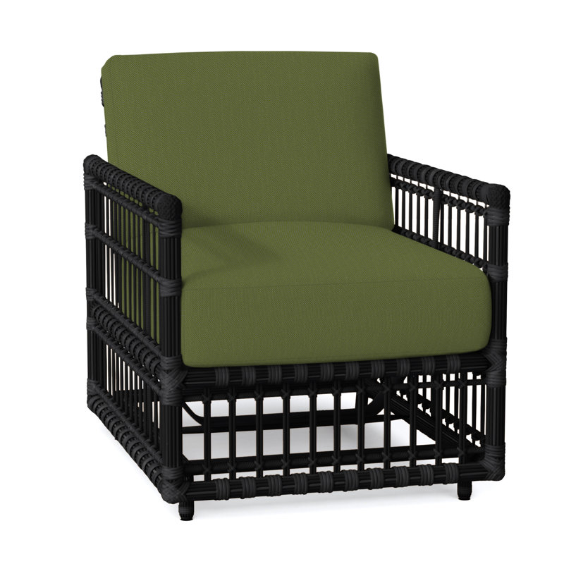 Newport Patio Chair with Cushions, Welt, Onyx, Linen Forest