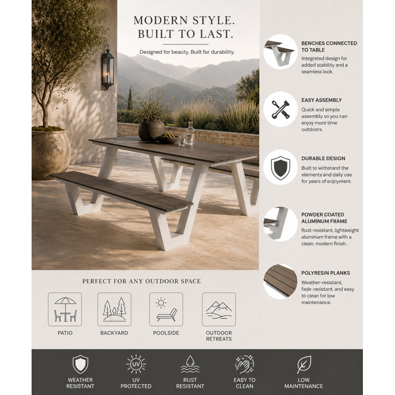 Lukas Outdoor Picnic Table, Gray