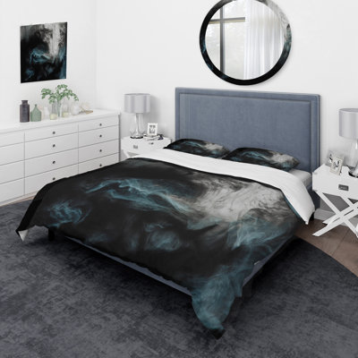 Cloudscape gris clair avec touche de turquoise II - ensemble de housse de couette moderne - microfibre de polyester