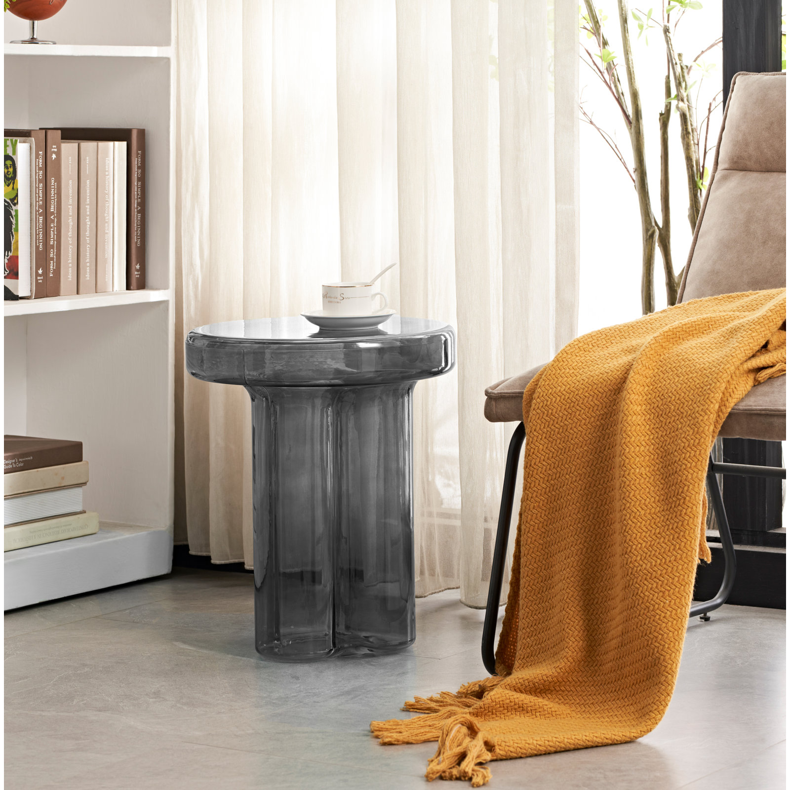 Glass End Table, Gray