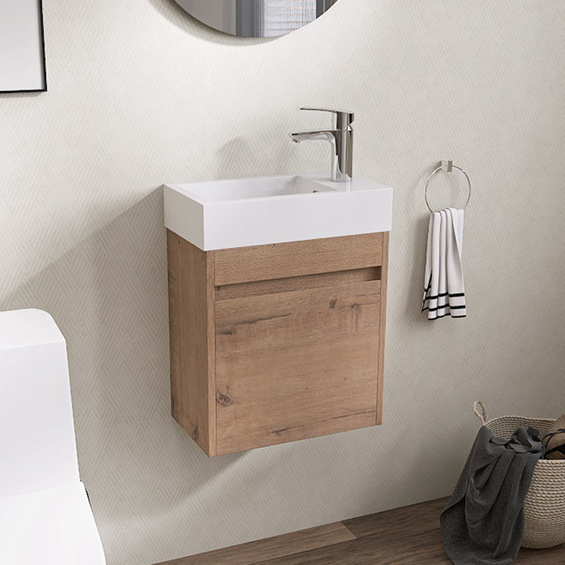 Meuble-lavabo simple avec plateau en résine Corrinna, Chêne
