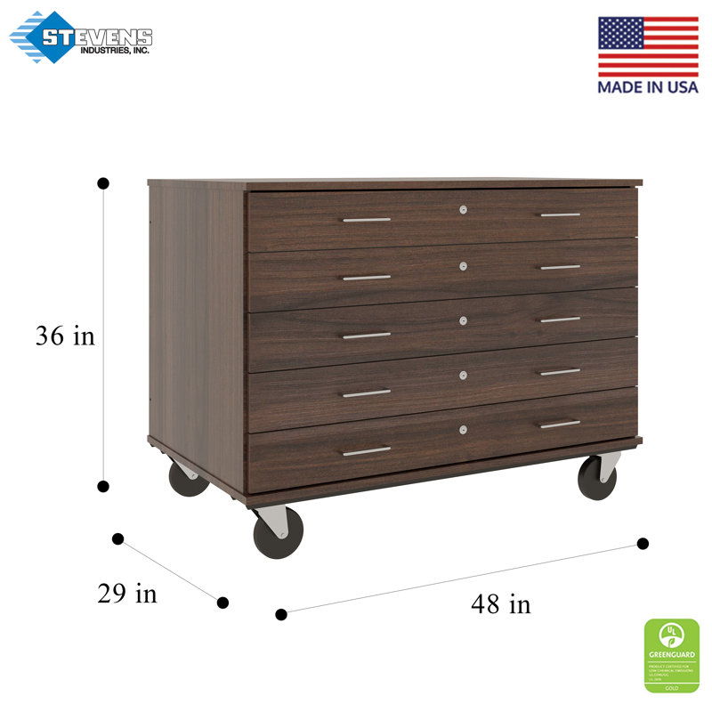 Armoire mobile à 5 compartiments avec roulettes, H 36 po x l 48 po x P 29 po, Noyer sépia
