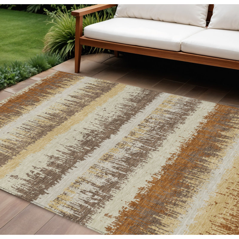 Tapis beige rayé beige 9 pi x 12 pi intérieur / extérieur lavable