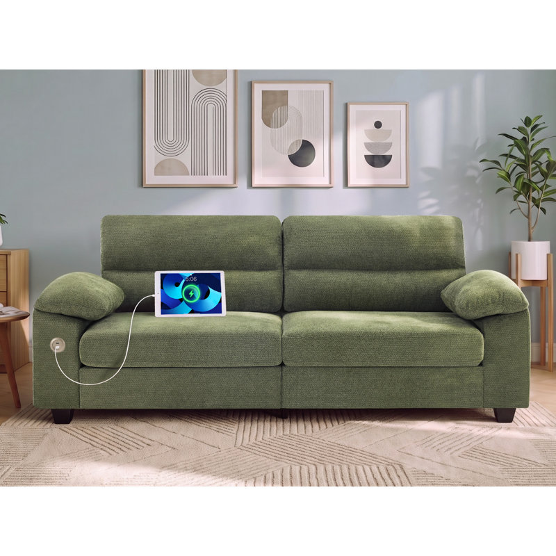 Causeuse surdimensionnée 87 po avec ports de chargement rapide intégrés, canapé en chenille à assise très profonde 87 po