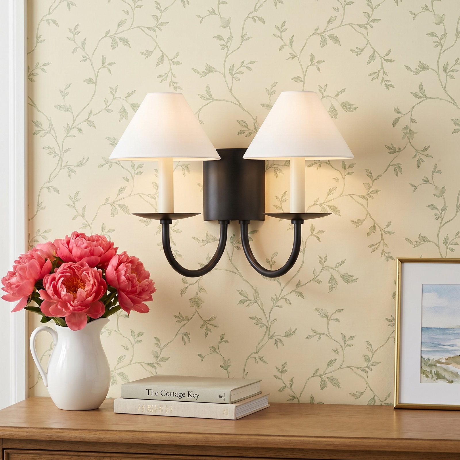2 Light Dimmable Candle Wall Light, Soft Black