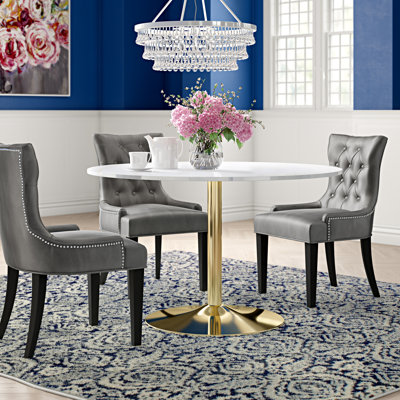 Chilmark Round Marble Top Metal Base Dining Table