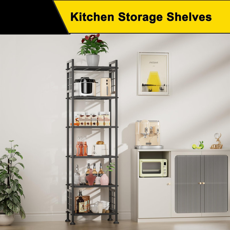 6-Wire Standing Storage Shelf for Bathroom Organizers and Storage & Laundry Room Organization, Black
