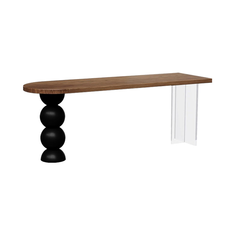 Bureau d'écriture brun en bois massif demi-cercle, H 29,53 po x l 86,61 po x P 23,62 po
