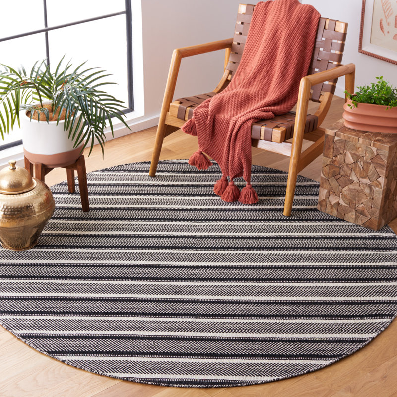 Annia Flat Weave Cotton Striped Rug, Round 6'