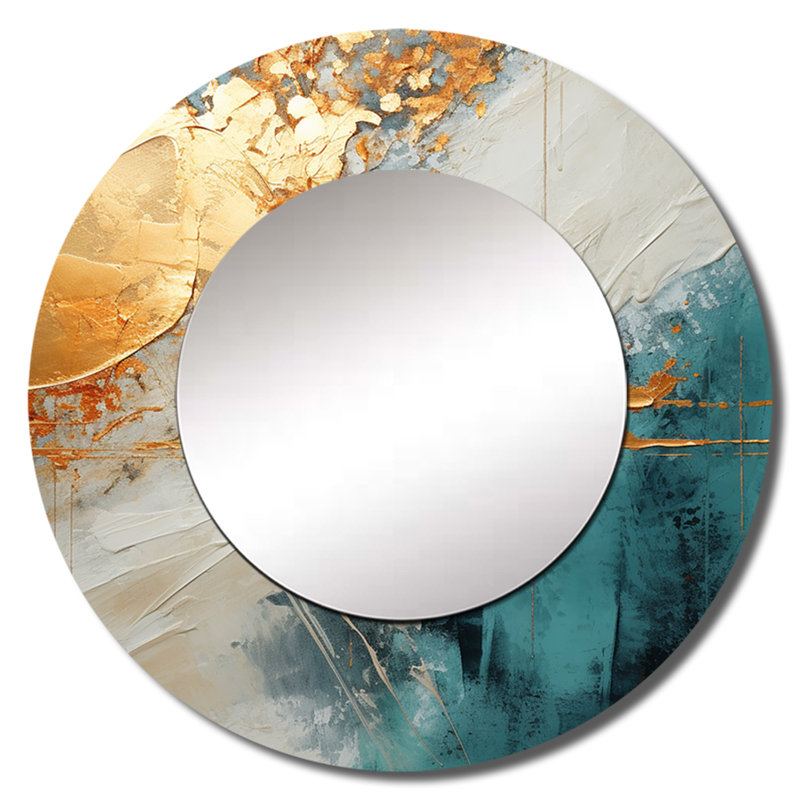 Minimalisme méditation - peinture abstraite grand miroir, miroir mural décoratif rond moderne, impression d'art en métal