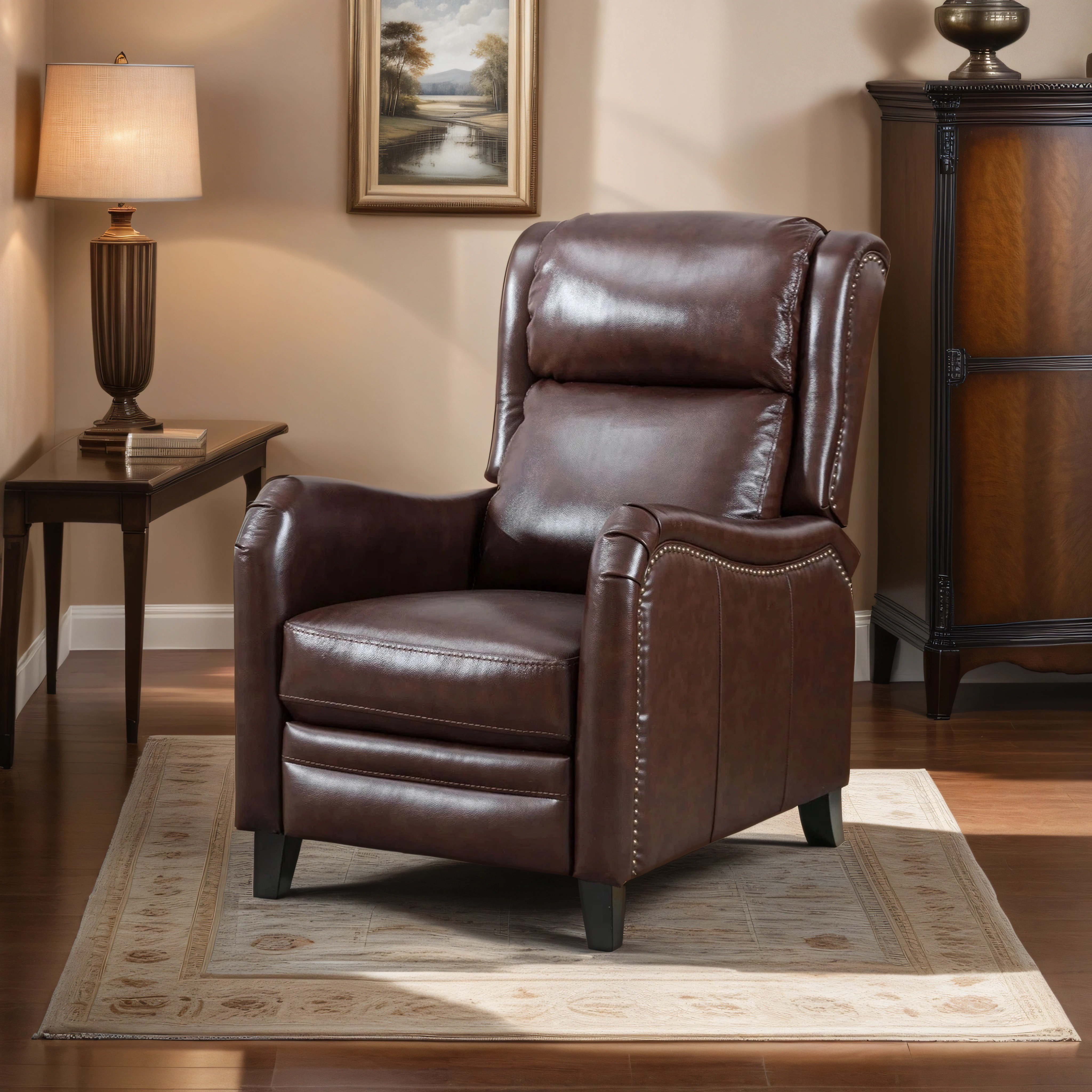 Top grain leather store pushback recliner