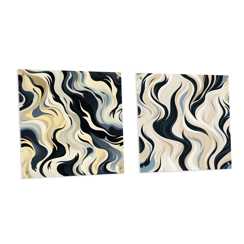 Courtlan - Ensemble de 2 peintures murales abstraites en acrylique, H 36 po x l 73 po