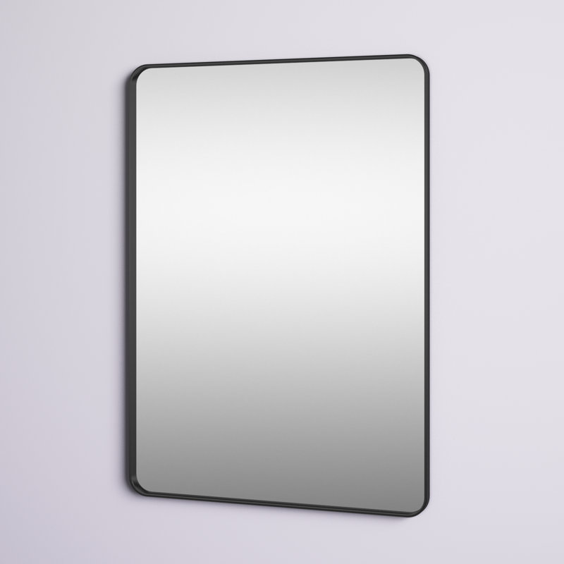 Anacleta Radius Rectangle Framed Wall Mirror, Black, 42" x 30"