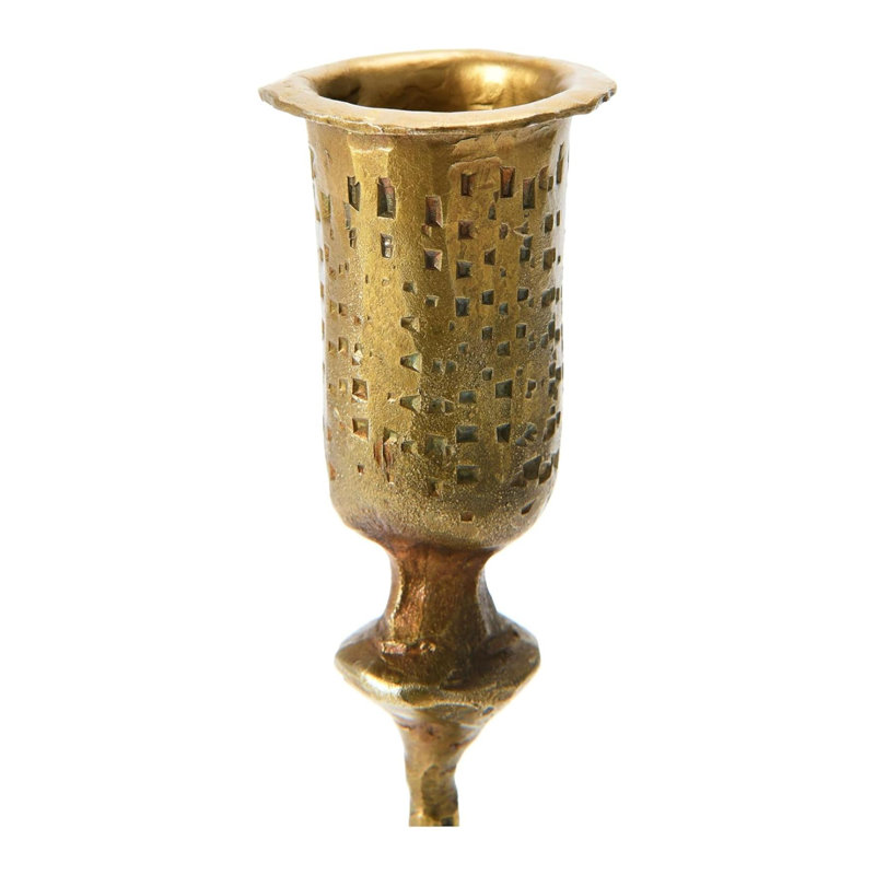 Porte-bougie en métal martelé forgé à la main, finition laiton antique