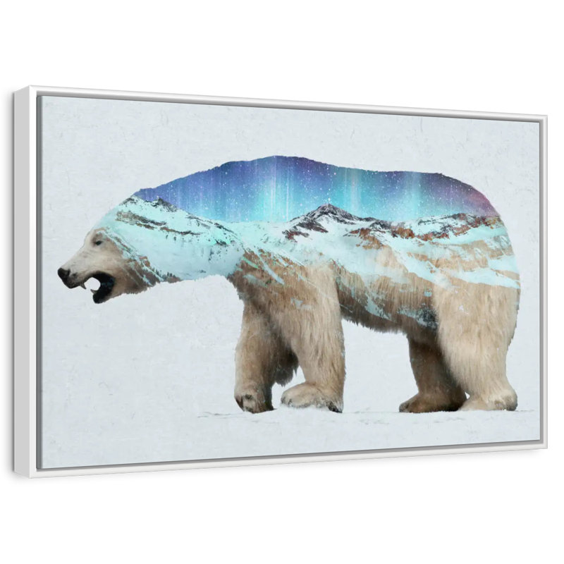L'ours polaire arctique, 19 po x 13 po, Cadre flottant blanc