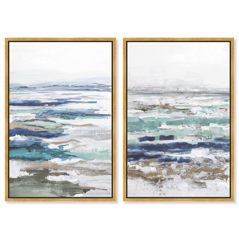 «Coral Coastal Blue Art», ensemble de 2 impressions sur toile par , H 16 po x l 11 po, Doré