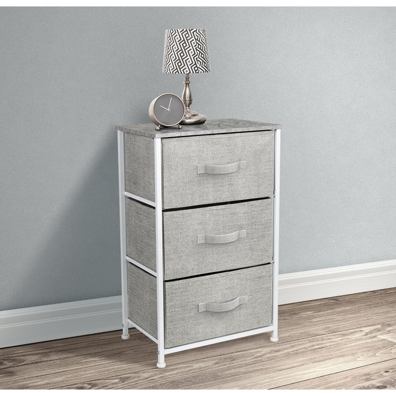 Sorbus 3-Drawer Steel Frame Nightstand with Wood Top - Gray