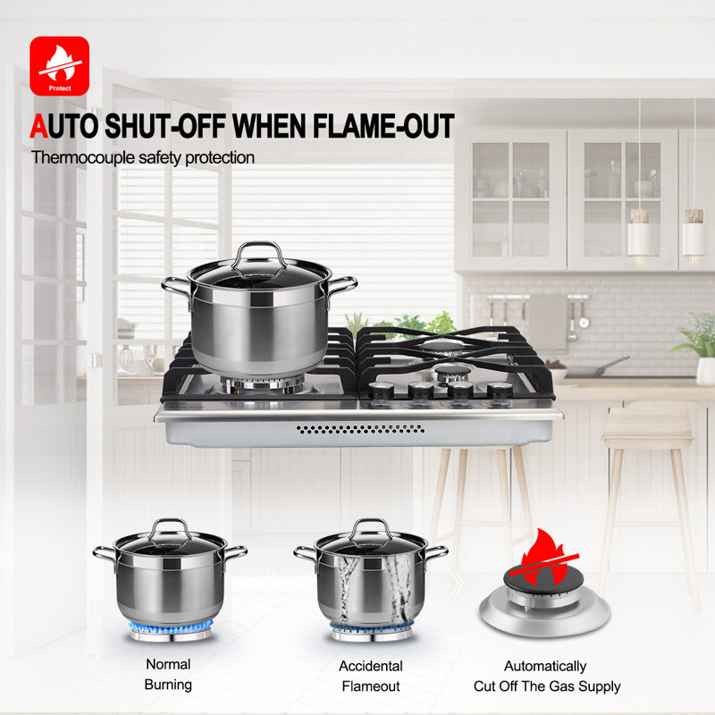 24"  Built-in Gas Cooktop With 4 Burners and LP Convertible Kit In Stainless Steel