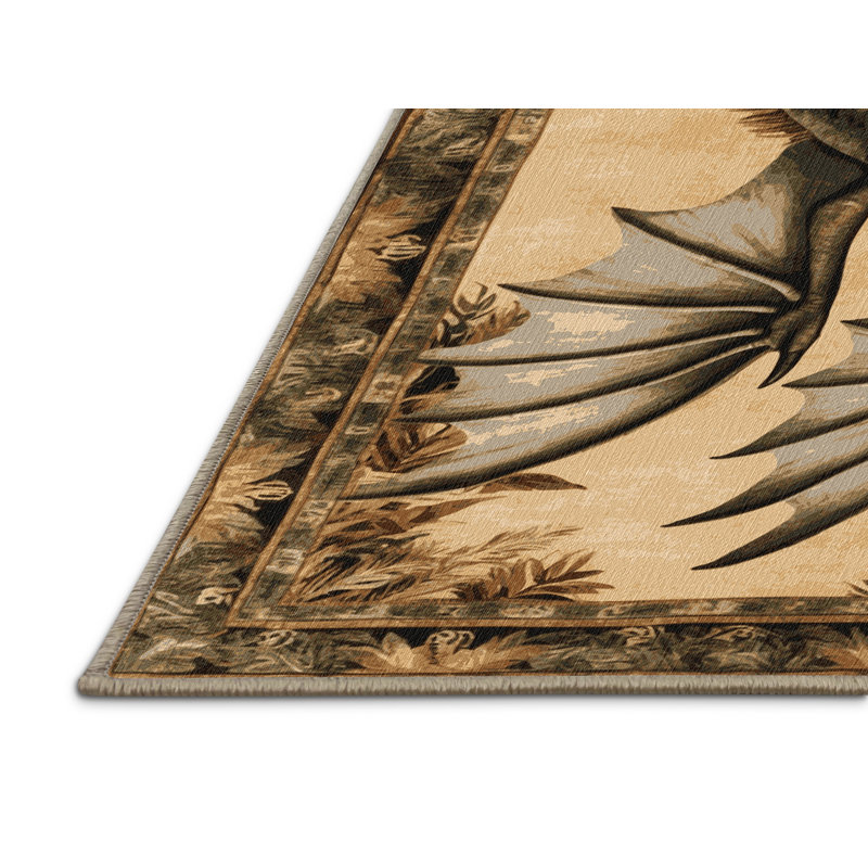 Tapis beige dinosaures lavable à la machine, Rectangulaire 8 pi x 10 pi