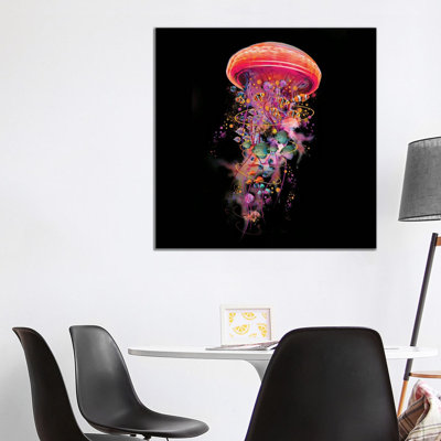 Electric Jellyfish World In Red by David Loblaw - Print on Canvas